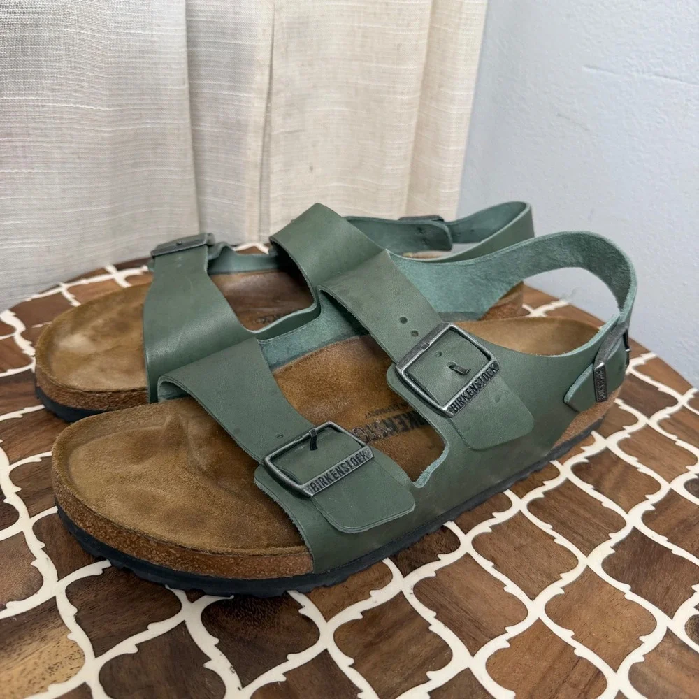 Birkenstock Milano Natural Leather Sandals Green Vintage Wood Thyme Men's 44 11